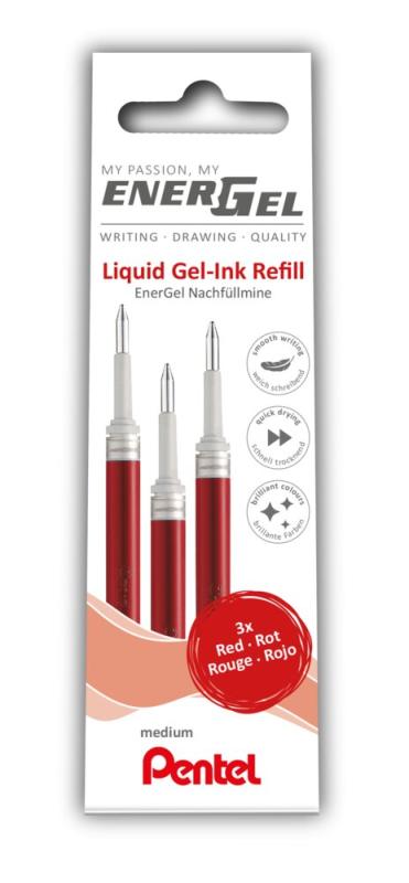 Pentel LR7 EnerGel Gel-Minen 3er Set 0,35mm - rot